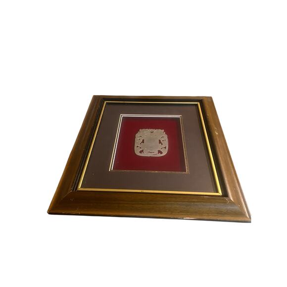 Carved Jade Asian Design Surrounded by Dragons on Red Background Framed 15x16.5” - Picture 4 of 5